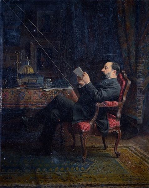 Homme A Sa Lecture Oil Painting by Maurice Leloir