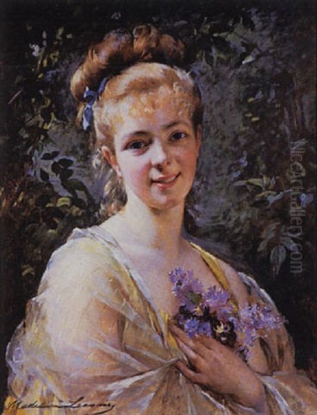 The Gift Of Flowers Oil Painting by Madeleine Jeanne Lemaire