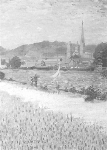 Rouen, Promenade Au Bord De La Seine Oil Painting by Leon Jules Lemaitre