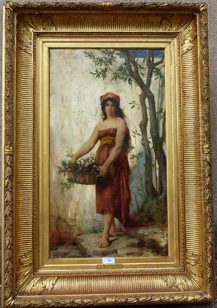 Jeune Italienne Au Panier De Fleurs Oil Painting by Francois Fernand J. Lematte