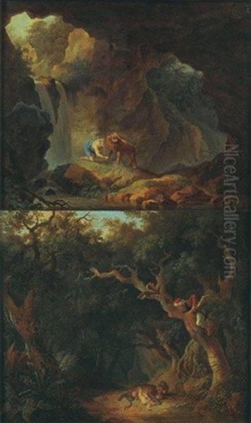 Chasseur Decouvrant Une Tigresse (+ Chasseur Retirant Une Epine De La Patte D'un Lion; Pair) Oil Painting by Olivier Lemay