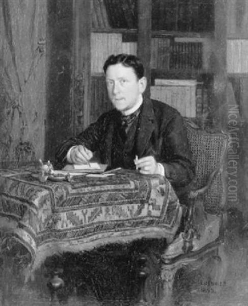 Portrait D'homme Ecrivant Dans Sa Bibliotheque Oil Painting by Basile Lemeunier