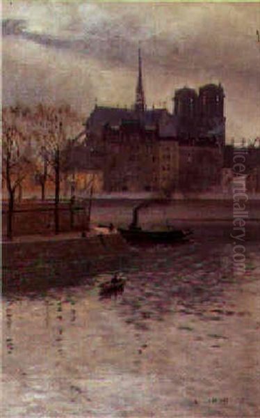 La Seine Oil Painting by Basile Lemeunier