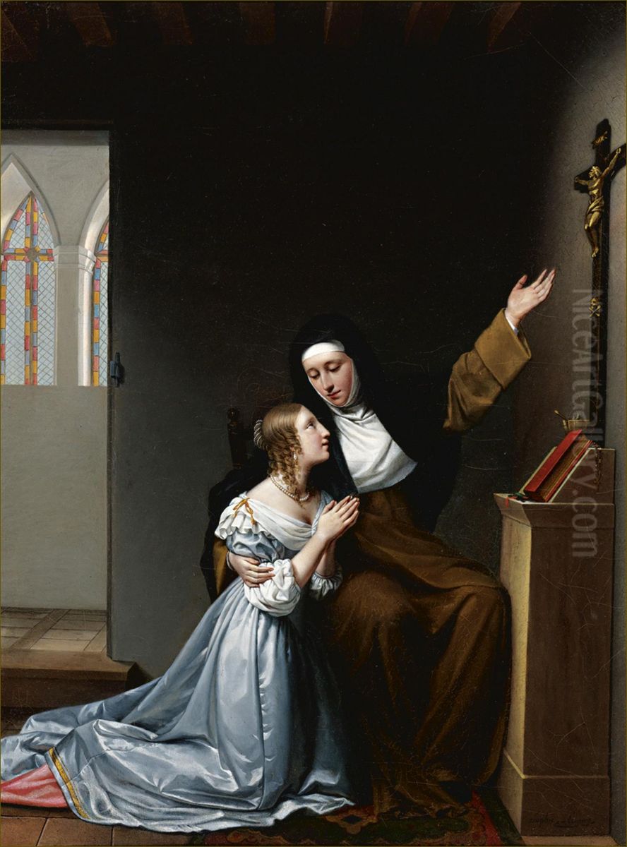 Madame De La Valliere Giving Instruction In Piety To Her Daughter Mlle. De Blois Oil Painting by Sophie Lemire
