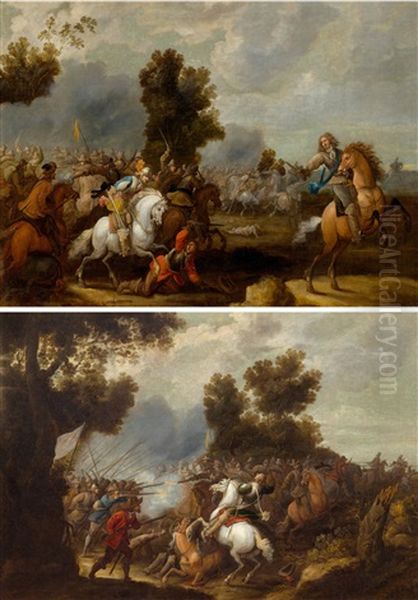 Pair Of Works: Battles Between Imperial And Swedish Troops Oil Painting by Johann Philipp Lemke