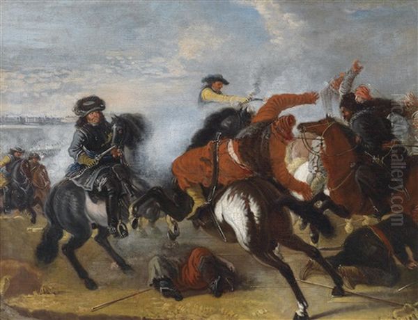 Ein Reitergefecht Oil Painting by Johann Philipp Lemke