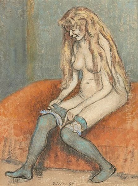 Le Modele Aux Bas Verts Oil Painting by Georges Lemmen