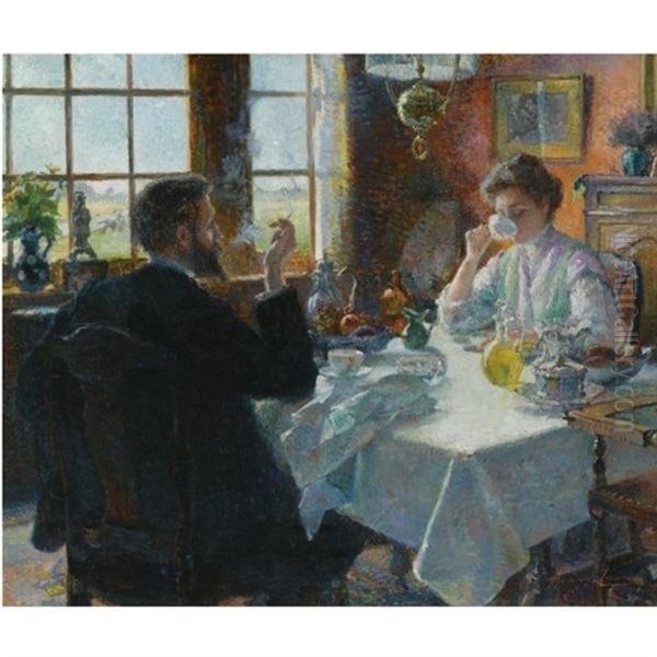Une Tasse De Cafe Oil Painting by Georges (Ferdinand) Lemmers