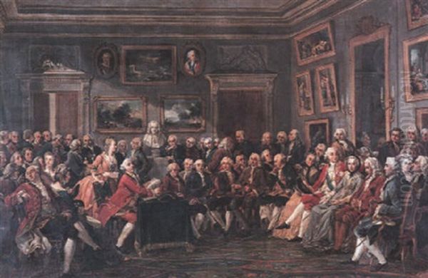 La Premiere Lecture En 1755, Dans Le Salon De Madame Geoffrin De L'orphelin De La Chine De Voltaire Oil Painting by Anicet-Charles-Gabriel Lemonnier