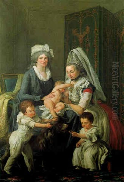 Portrait Of A Lady, Seated, With Her Nurse And Three Children Oil Painting by Anicet-Charles-Gabriel Lemonnier
