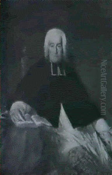 Portrait Of A Prelate, Seated Three-quarter Length In       Clerical Robes, At A Table With An Open Book Oil Painting by Anicet-Charles-Gabriel Lemonnier