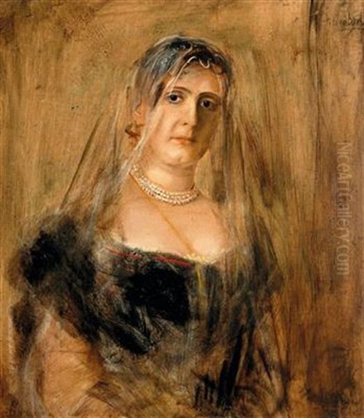 Portrait Of Maria Hoffmann, Nee Lange Oil Painting by Lenbach Franz Von