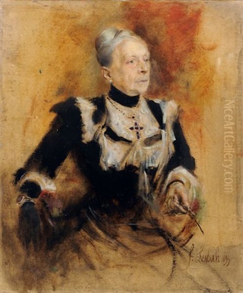 Frau Geh.[eimrat] Joest Oil Painting by Lenbach Franz Von
