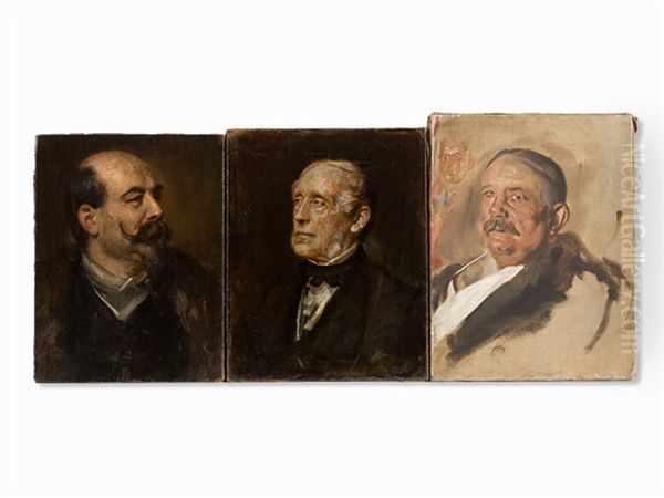 3 Men's Portraits Oil Painting by Lenbach Franz Von