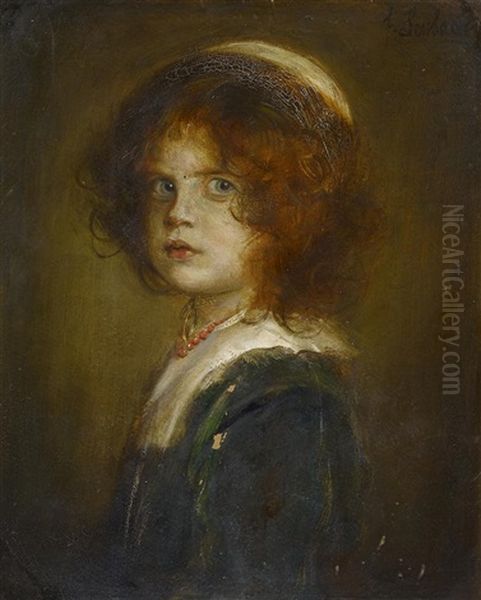 Portrait Seiner Tochter Gabriele Als Madchen Oil Painting by Lenbach Franz Von