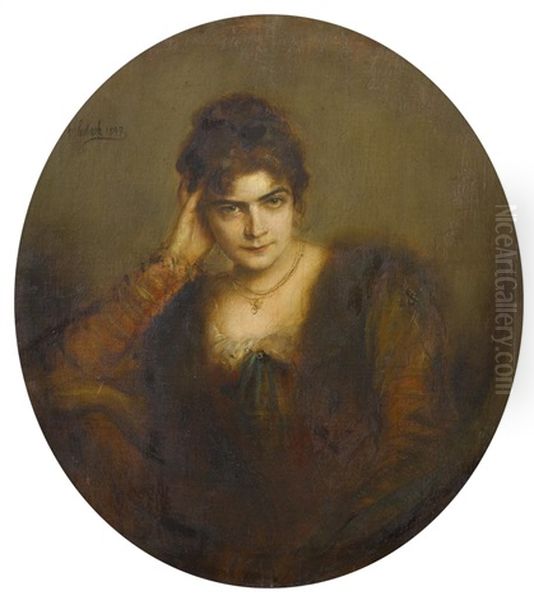Portrait Der Gattin Des Kunstlers, Charlotte (lolo) Von Lenbach Oil Painting by Lenbach Franz Von