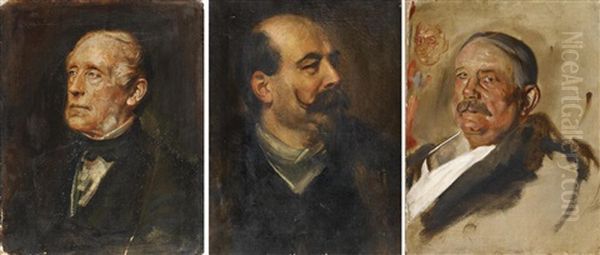 Drei Herrenportrats Oil Painting by Lenbach Franz Von