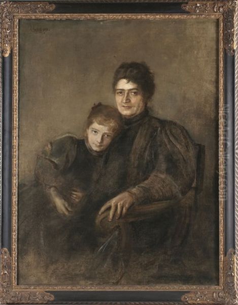 Portrait Einer Mutter Mit Tochter Oil Painting by Lenbach Franz Von