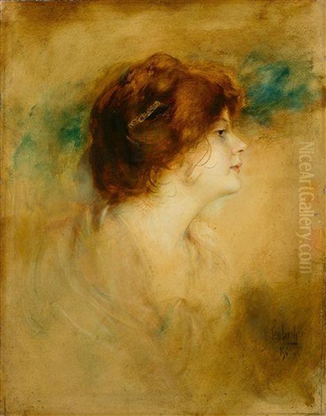 Red-headed Woman In Profil, To The Right Oil Painting by Lenbach Franz Von