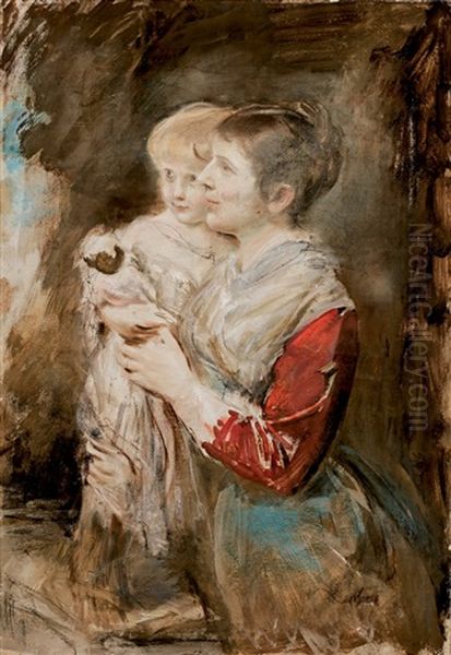 Matka S Ditetem Oil Painting by Lenbach Franz Von