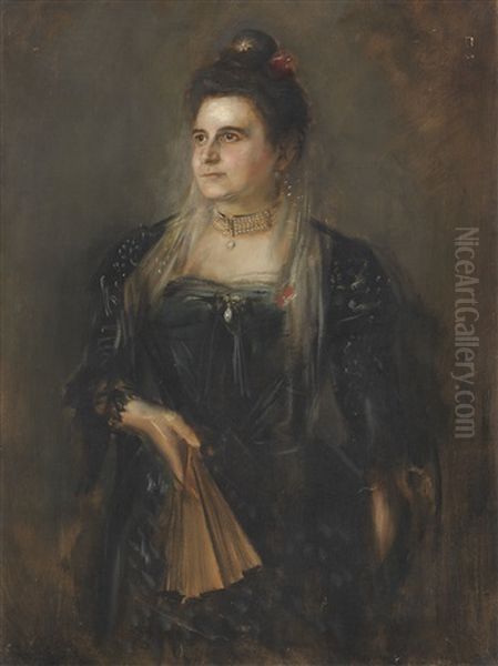 Frau Consul Landau Oil Painting by Lenbach Franz Von