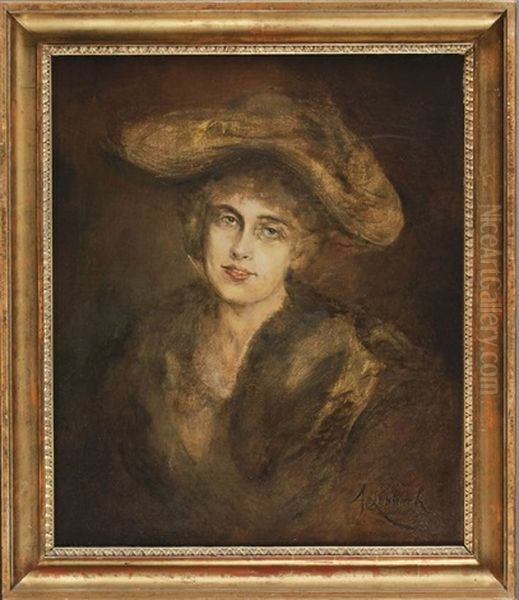 Bildnis Einer Dame Mit Pelz Und Hut Oil Painting by Lenbach Franz Von