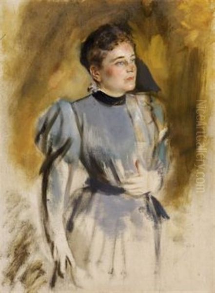 Portrat Frau Goring (study) Oil Painting by Lenbach Franz Von