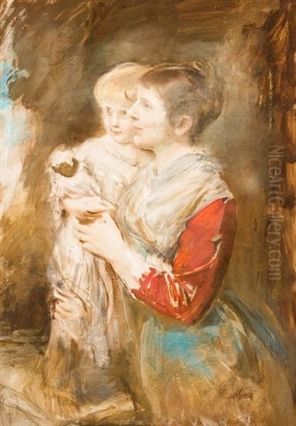 Matka S Dititem Oil Painting by Lenbach Franz Von