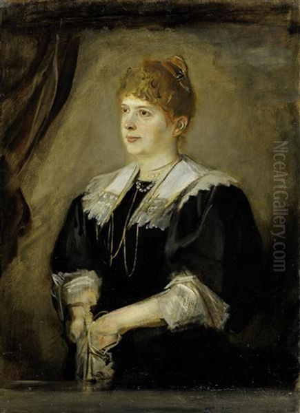 Portrat Einer Jungen Frau Im Schwarzen Kleid (schwester Von Frau Pringsheim) (study) Oil Painting by Lenbach Franz Von