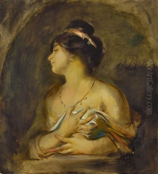 Bildnis Einer Jungen Frau (virginia Scheuermann?) Oil Painting by Lenbach Franz Von
