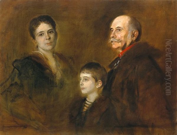 General Von Hartmann Mit Frau Und Sohn Oil Painting by Lenbach Franz Von