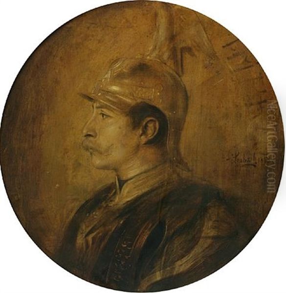 A Portrait Of A Military Officer In Profile (kaiser Wilhelm Ii?) Oil Painting by Lenbach Franz Von