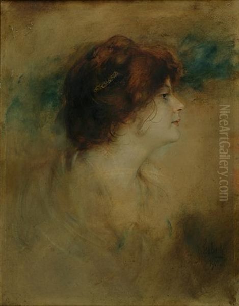 A Portrait Of A Woman In Profile (the Artist's Wife, Lolo?) Oil Painting by Lenbach Franz Von