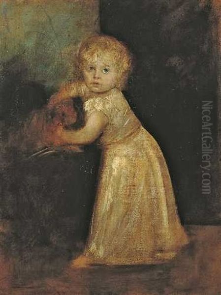 Marion, Die Tochter Des Kunstlers, Mit Ihrem Hundchen Oil Painting by Lenbach Franz Von