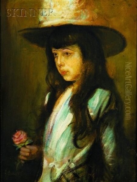 Girl With A Rose - A Sketch Of Estelle Guturllig Oil Painting by Lenbach Franz Von