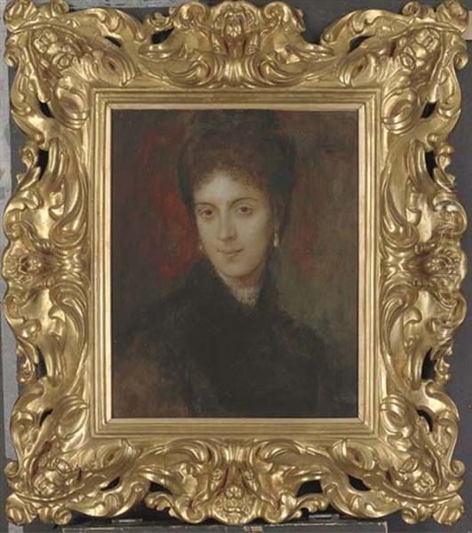 Portrait Of A Lady, Shoulder Length, In A Black Dress Oil Painting by Lenbach Franz Von