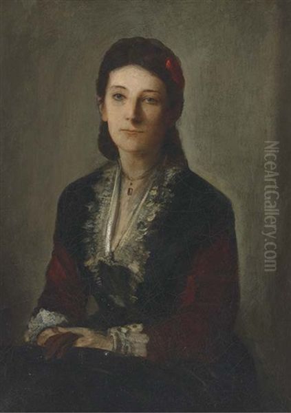 Portrait Of Gertrud Grafin V. Werthern, Nee Von Bulow, In A Black Dress Oil Painting by Lenbach Franz Von