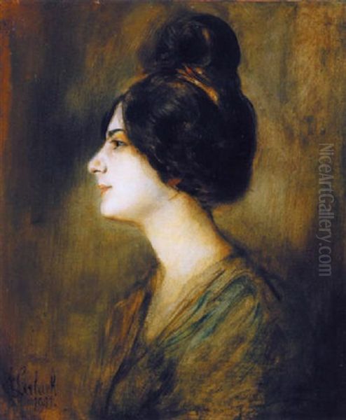 Portrait Einer Jungen Dame Oil Painting by Lenbach Franz Von