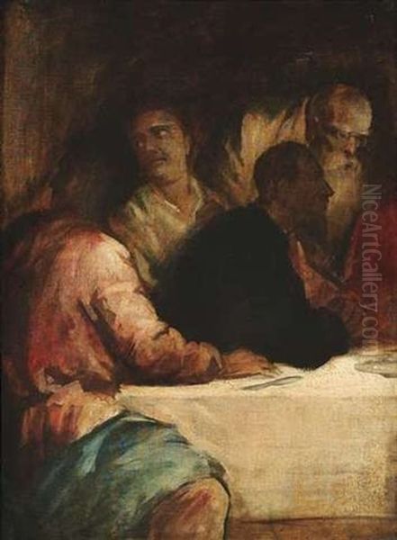Teil (links) Einer Abendmahldarstellung Mit Vier Jungern Oil Painting by Lenbach Franz Von