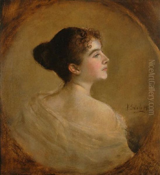 Damenportrat (baronin Le Tour?) Oil Painting by Lenbach Franz Von