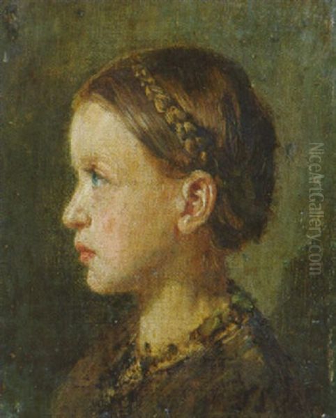 Kleines Madchen Miat Hochgestektem Zopf Oil Painting by Lenbach Franz Von
