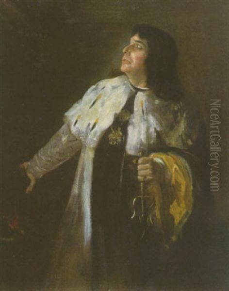 Ein Schauspieler In Der Rolle Eines Konigs Mit Hermelinmantel Und Degen Oil Painting by Lenbach Franz Von