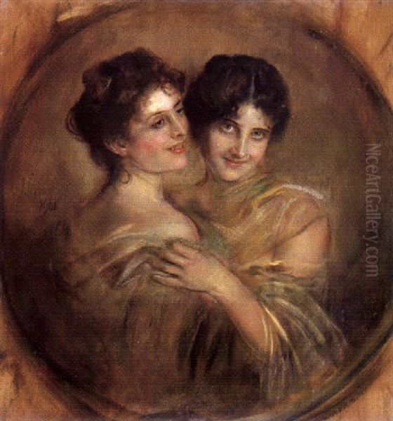 Zwei Schwestern Oil Painting by Lenbach Franz Von