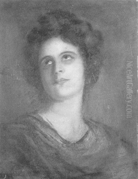 Bildnis Einer Jungen Frau, Die Hingebungsvoll Nach Oben Blickt Oil Painting by Lenbach Franz Von