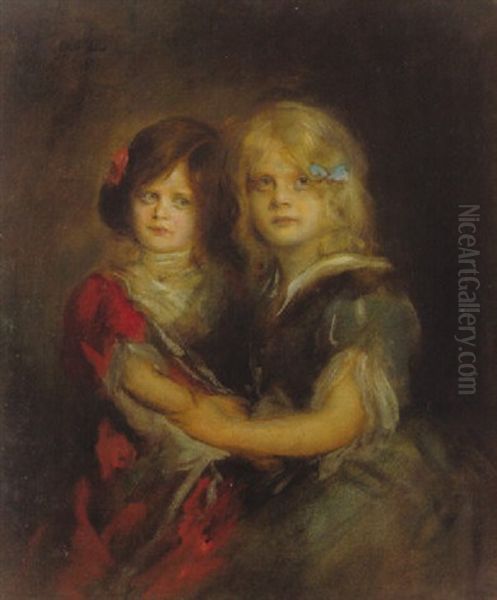 Portrait Der Beiden Alteren Tochter Oil Painting by Lenbach Franz Von