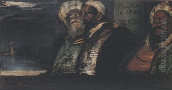 Olstudie Mit Drei Orientalen Oil Painting by Lenbach Franz Von