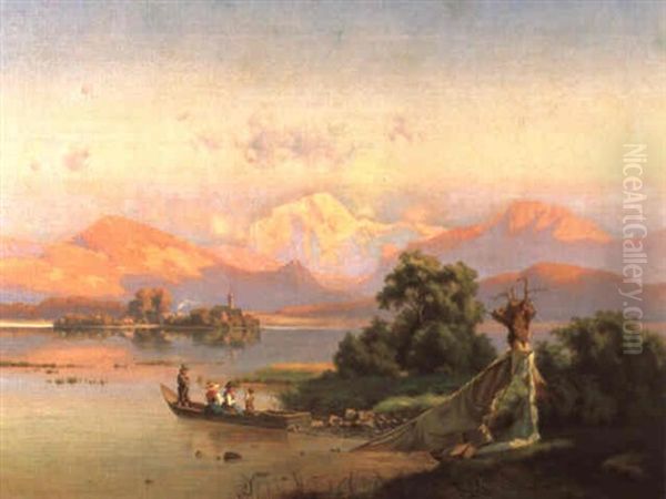 Chiemsee Mit Fraueninsel Oil Painting by Lenbach Franz Von