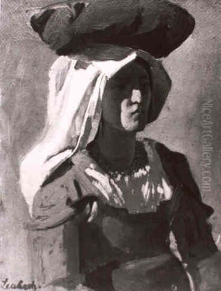 Junge Italienerin Aus Der Campagna Mit Einer Traglast Auf Dem Haupt Oil Painting by Lenbach Franz Von