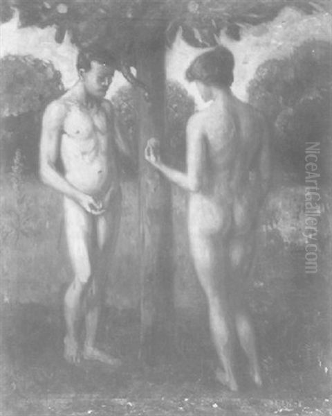 Adam Und Eva Oil Painting by Lenbach Franz Von