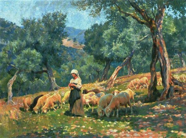 Campagna Romana - Pastorale Oil Painting by Hans Lendorff